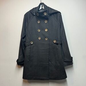Tart Collections Wool CoatJacket military style removable hood BLACK